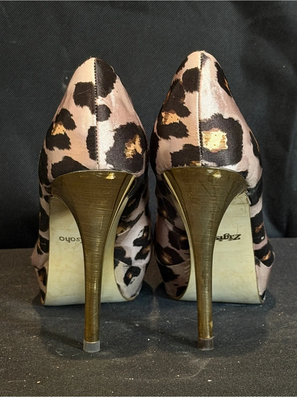 Zigi Soho Leopard Print Platform Pumps with Gold Accents